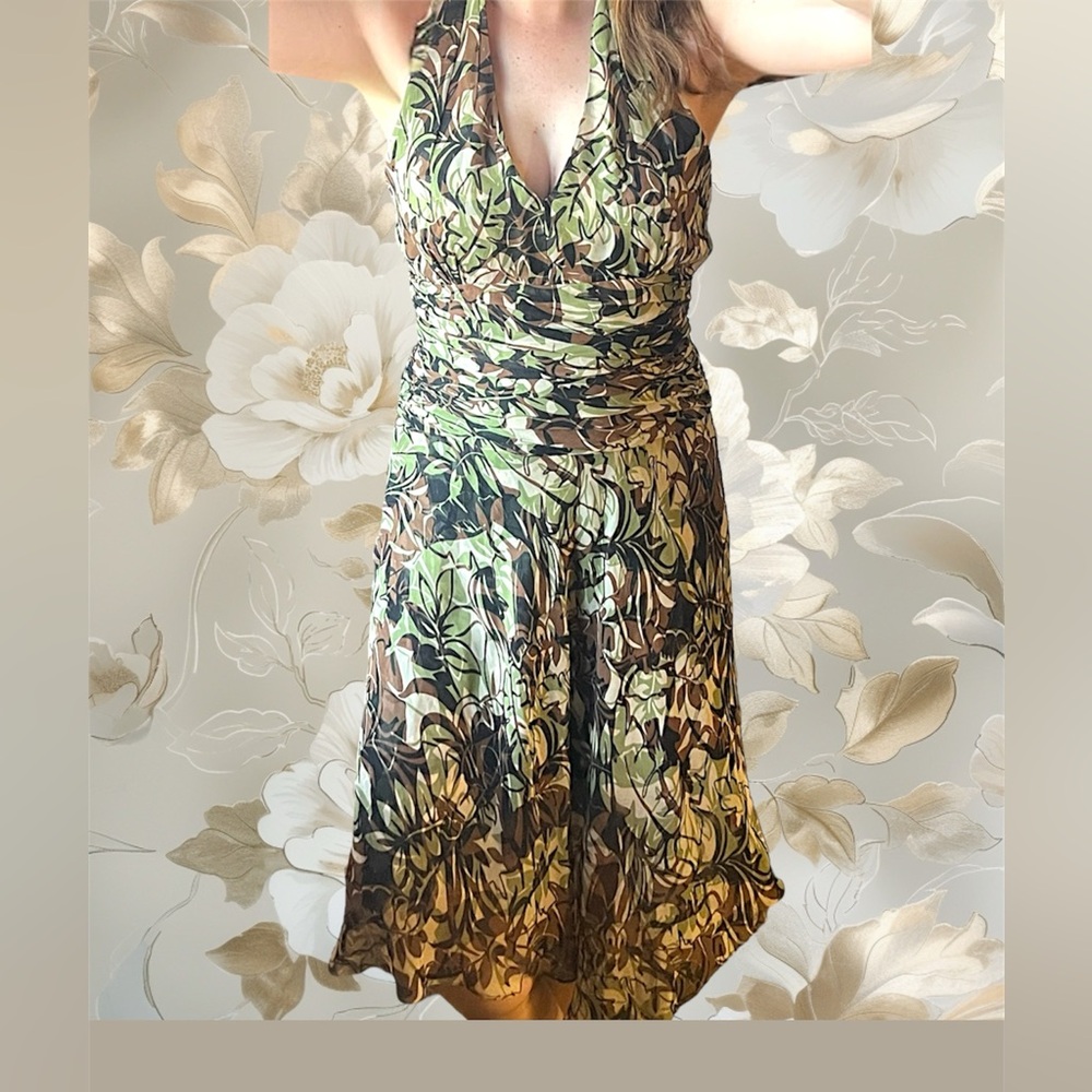 Hunting wives halter Floral breezy Dress green brown black camo type dress